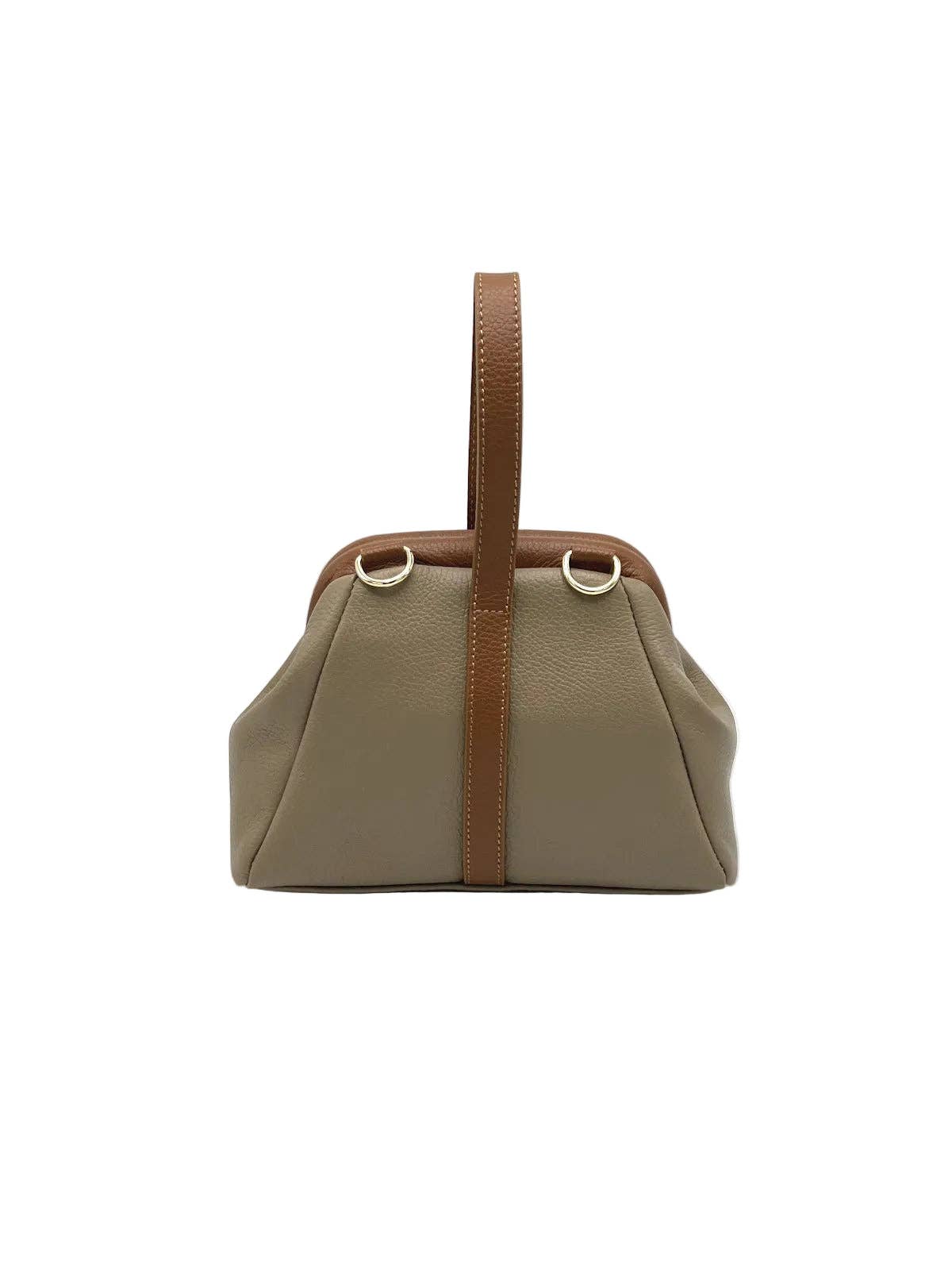 Mini Leather Top-Handle Bag with Detachable Strap, Made in Italy, art. 112746: Beige1