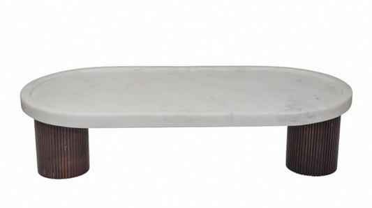18X9" SERVING DISH PLATTER OVAL WHITE MARBLE WITH LEGS