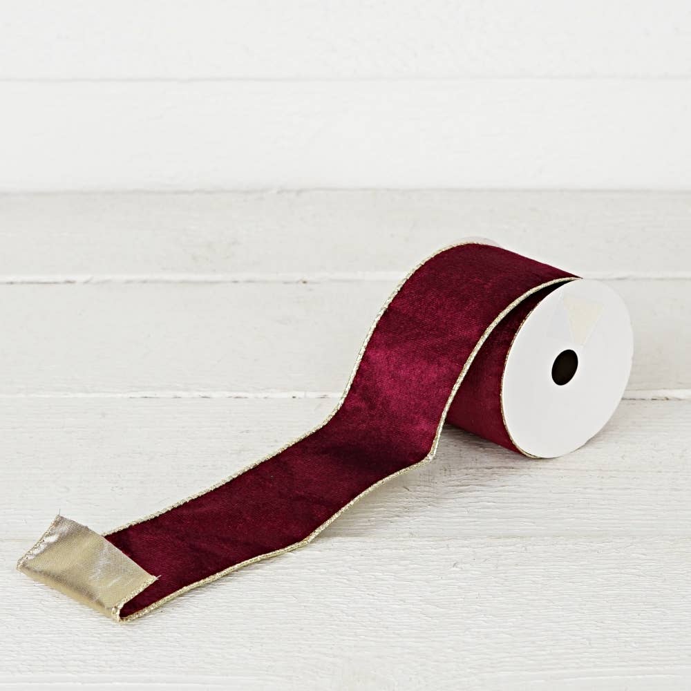 R32941-Wired Ribbon-Burgundy Velvet w. Gold back (2.5inW)