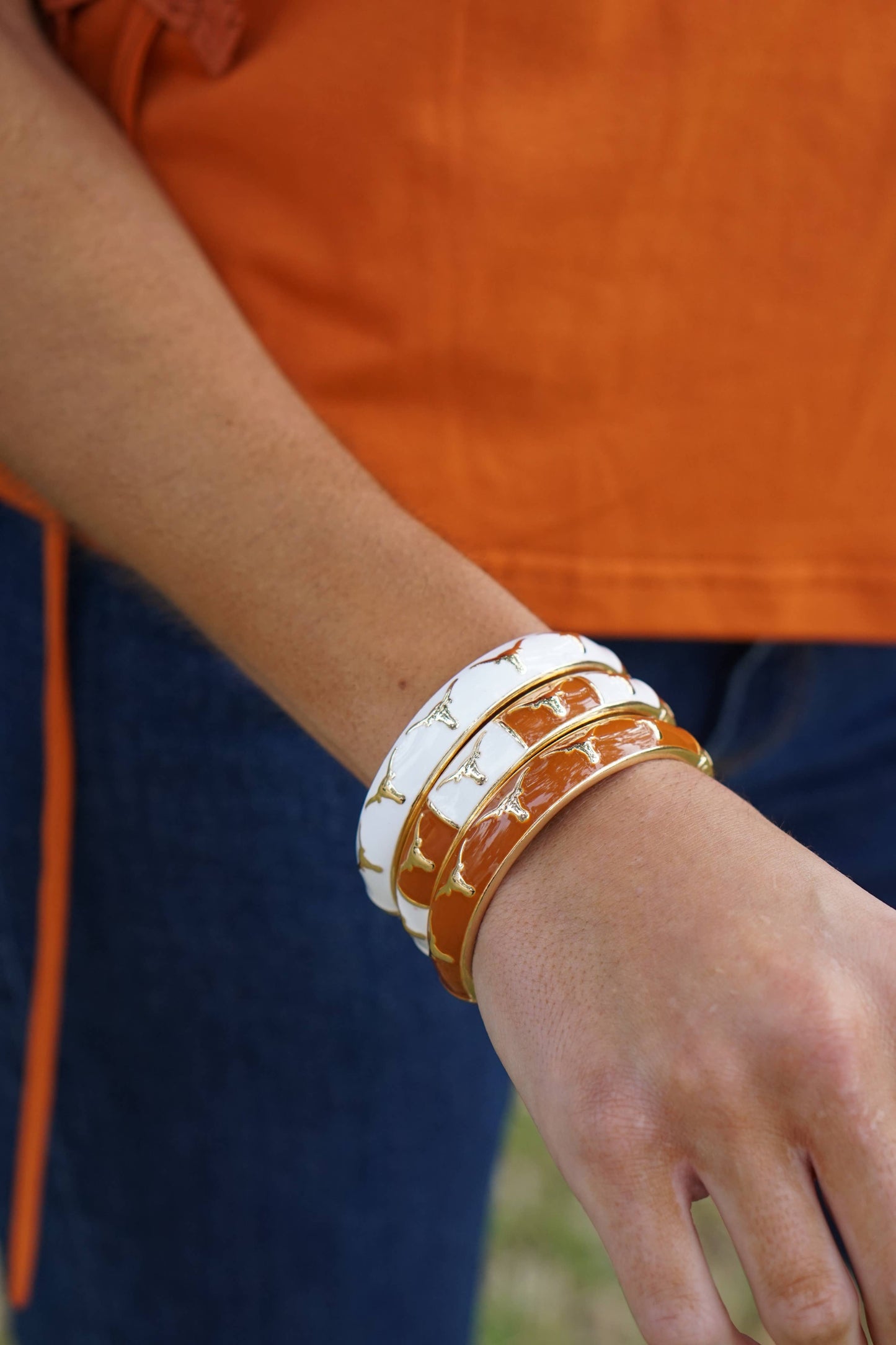 Texas Longhorns Sculpted Enamel Checkered Hinge Bangle: Burnt Orange