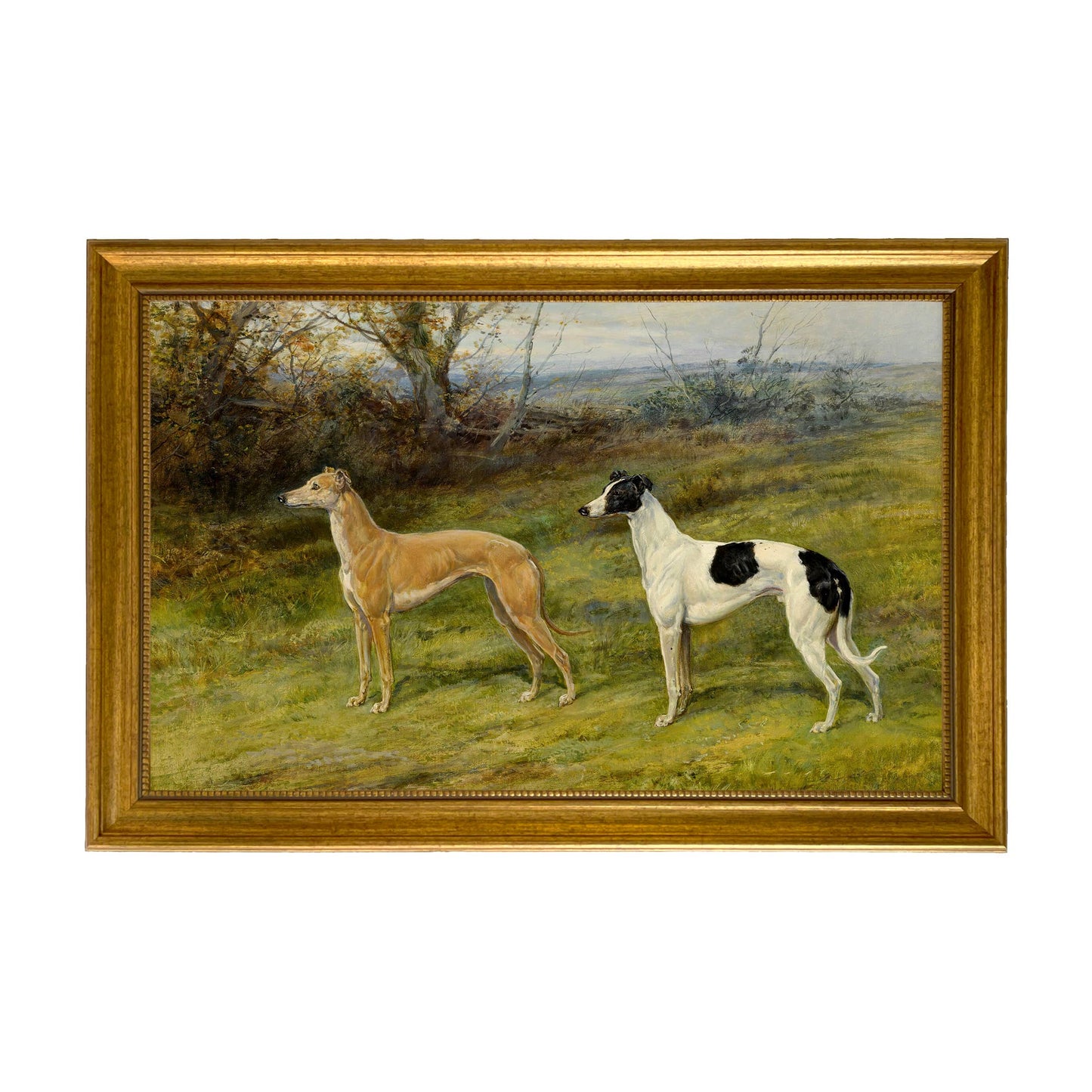 Two Greyhounds by Heywood Hardy Painting Print | Wall art: Ornate Antiqued Gold/Gesso / 7″ x 11″
