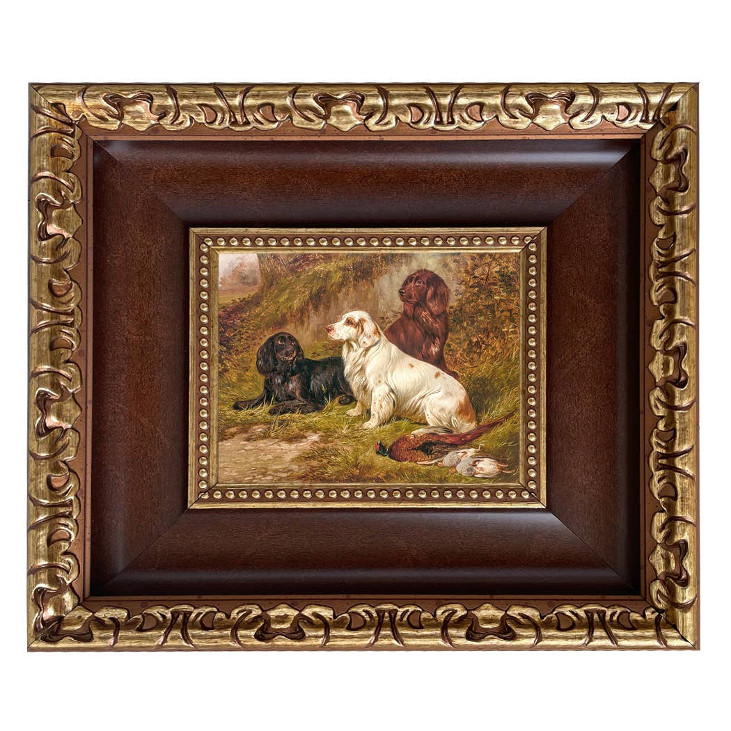 Spaniels at Rest by Colin Graeme Framed Painting Print: Narrow Distressed Black/Copper-Bead / 5" x 6"