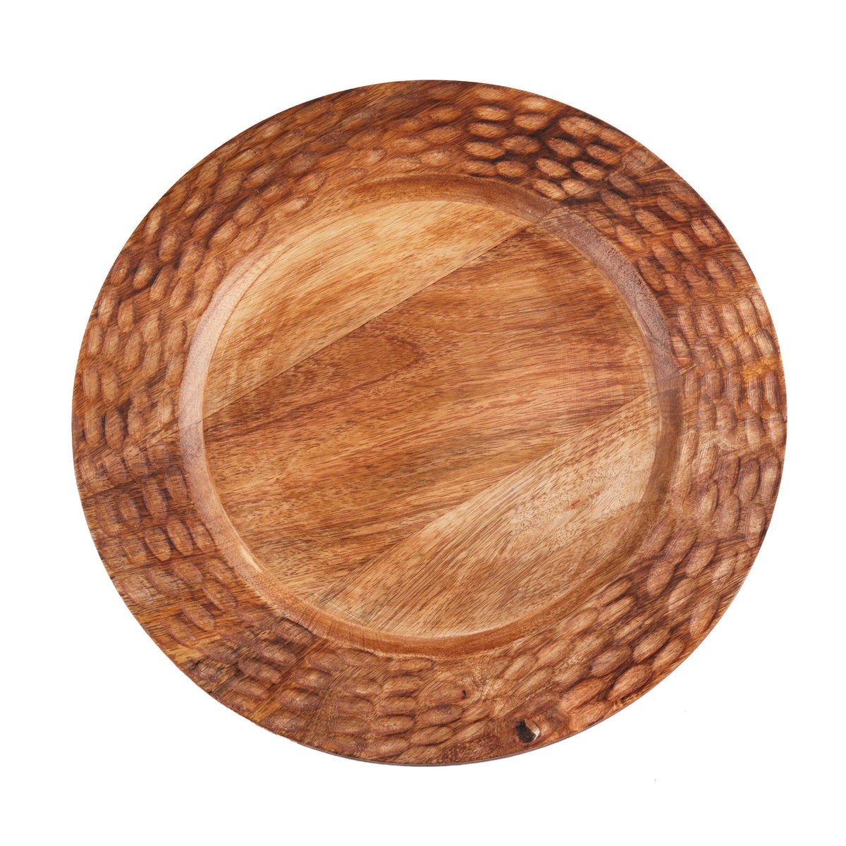 Textured Mango Wood Decorative Rustic Charger Plates: Brown / 13"