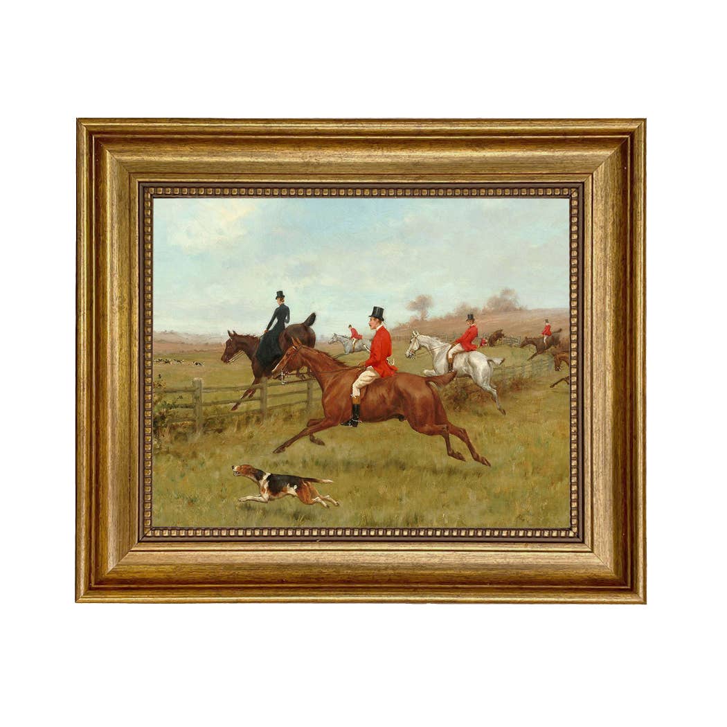 The Chase, Fox Hunting Vintage Painting Print : Antiqued Gold / 5" x 6"