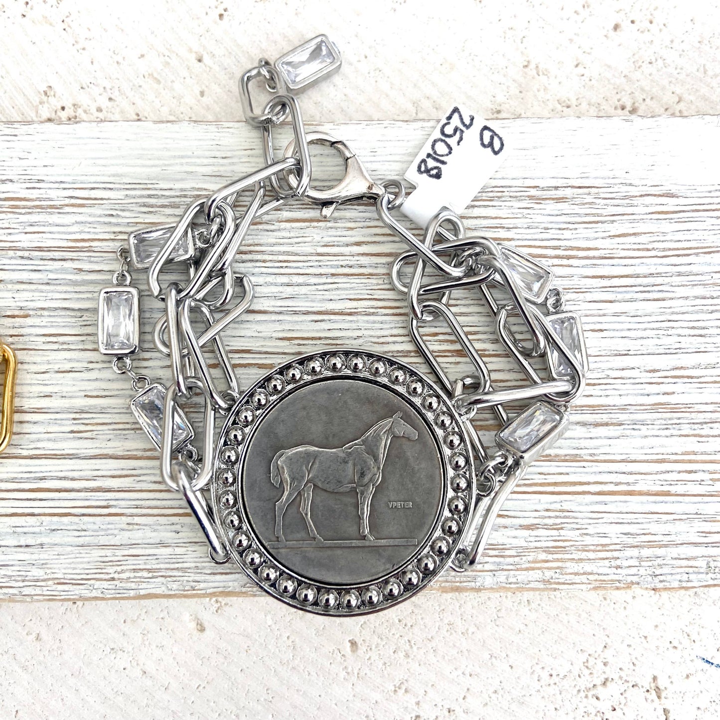 Horse jewelry coin bracelet country western derby equestrian: All gold
