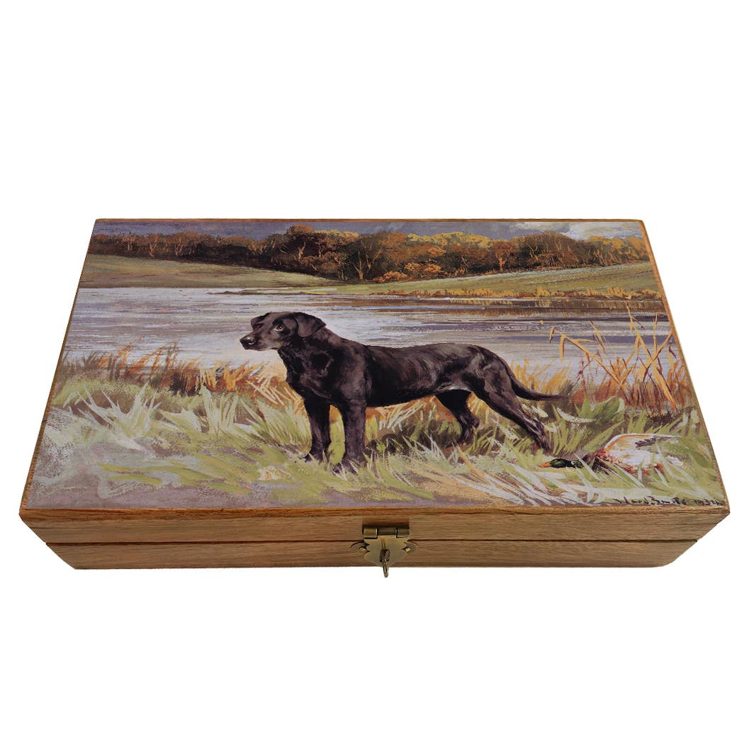 Labrador Retriever with Duck Decorative Solid Wood Boxes: Wood and glass / Small