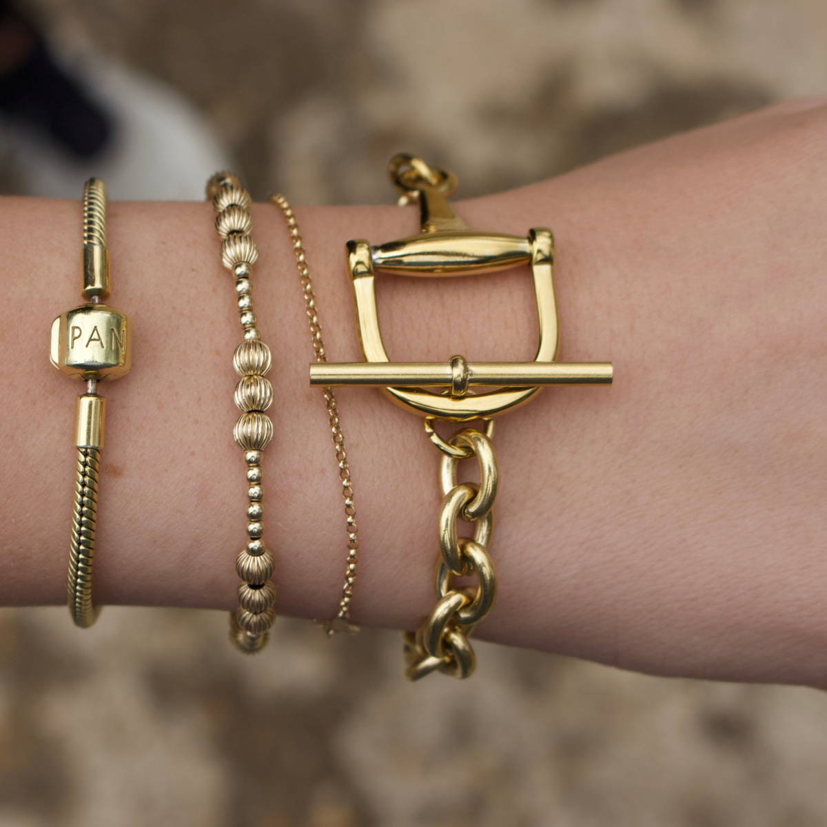 Equestrian Horse Bit Toggle Bracelet - 18k Gold Plated Stainless Steel - Toggle Closure