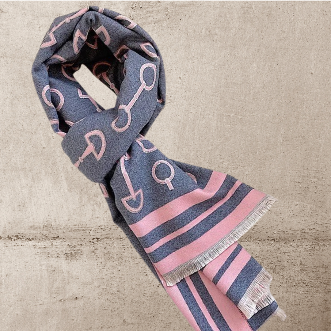 Equestrian Snaffle Bit Horse Design Winter Scarf Wrap: Black