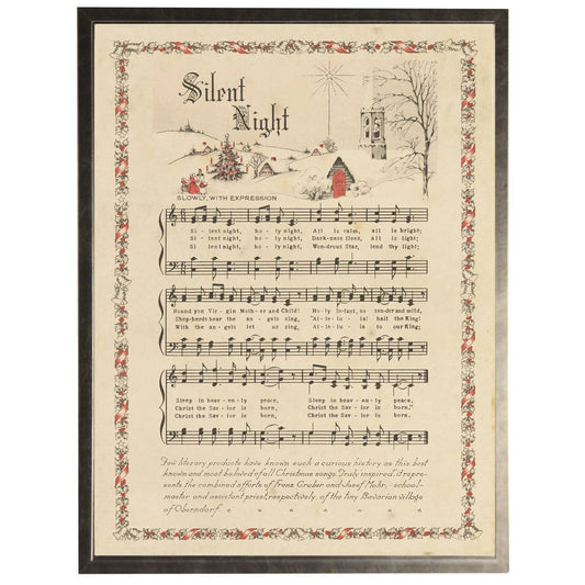 Silent Night Hymn with border in a pewter frame: 8" X 10"