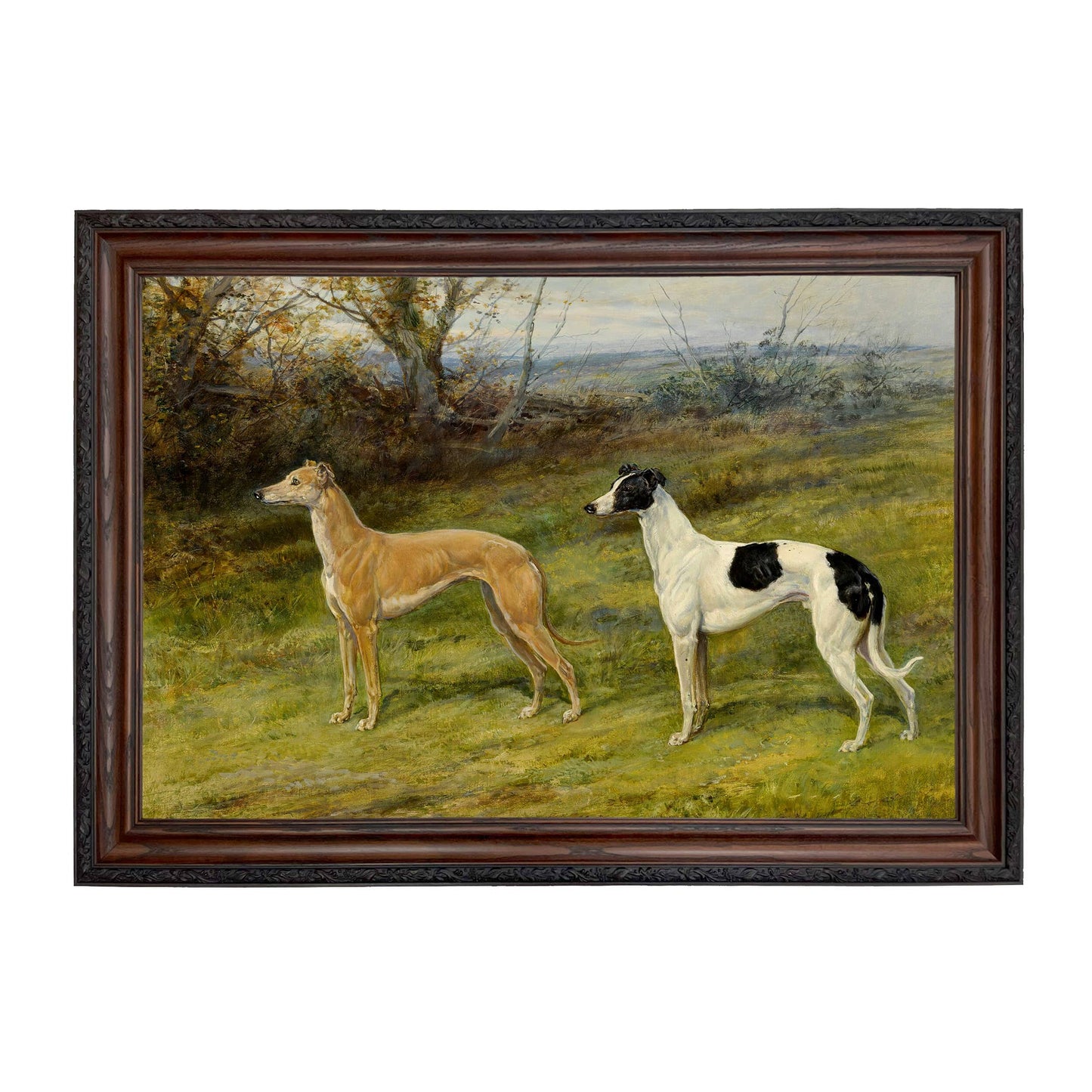 Two Greyhounds by Heywood Hardy Painting Print | Wall art: Ornate Antiqued Gold/Gesso / 7″ x 11″