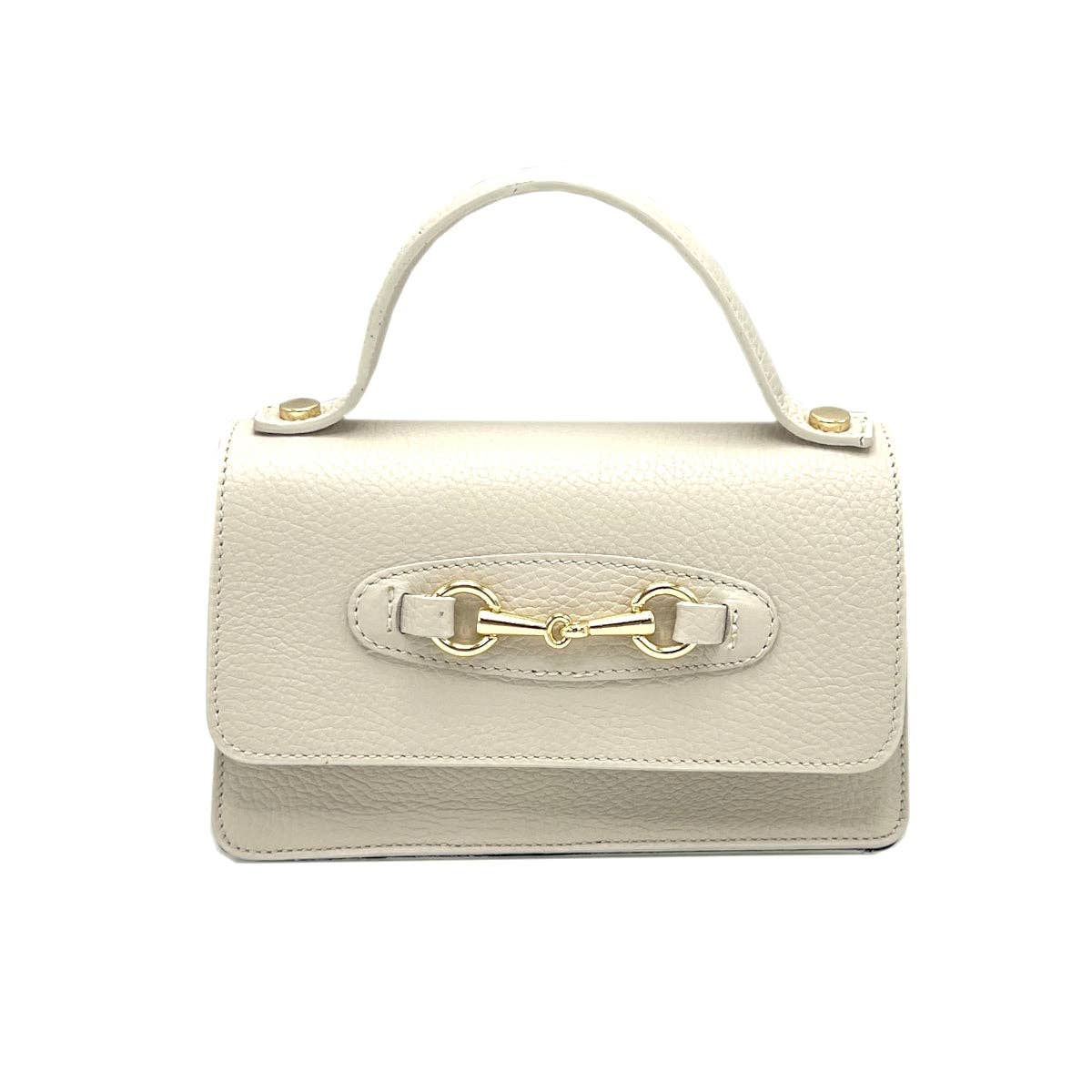 Genuine leather handbag with chain, Made in Italy, art. 112569: Taupe