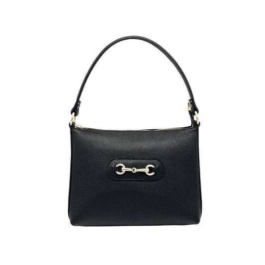 Genuine leather shoulder bag with crossbody strap, Made in Italy, art. 112660: Black