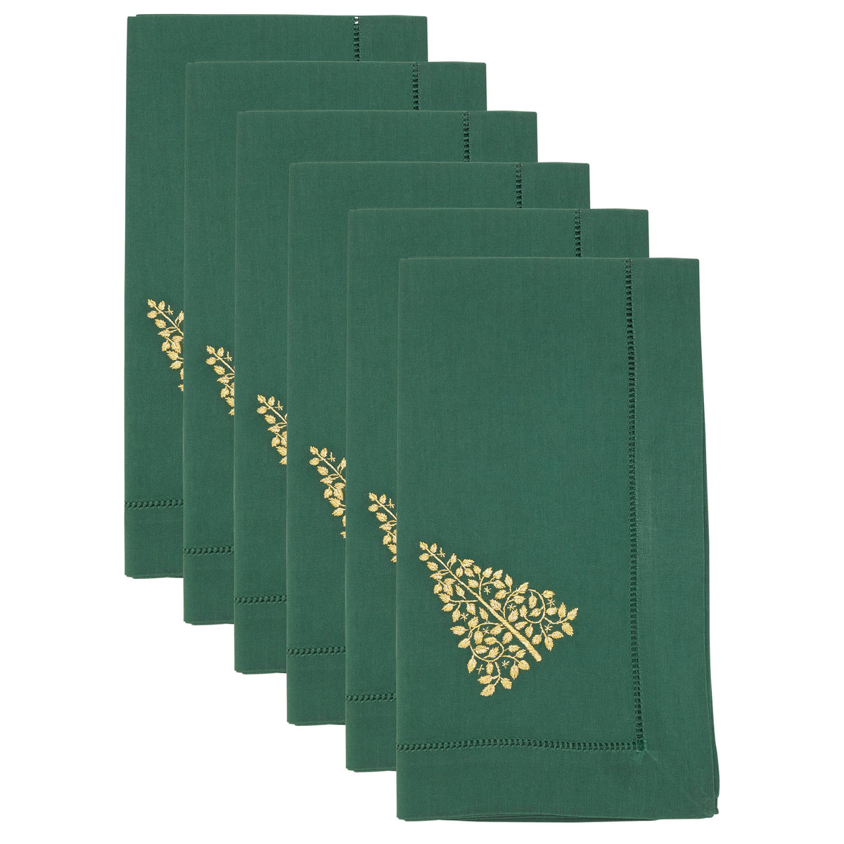 Embroidered Christmas Tree Hemstitch Napkin: Jasper Green / 20"