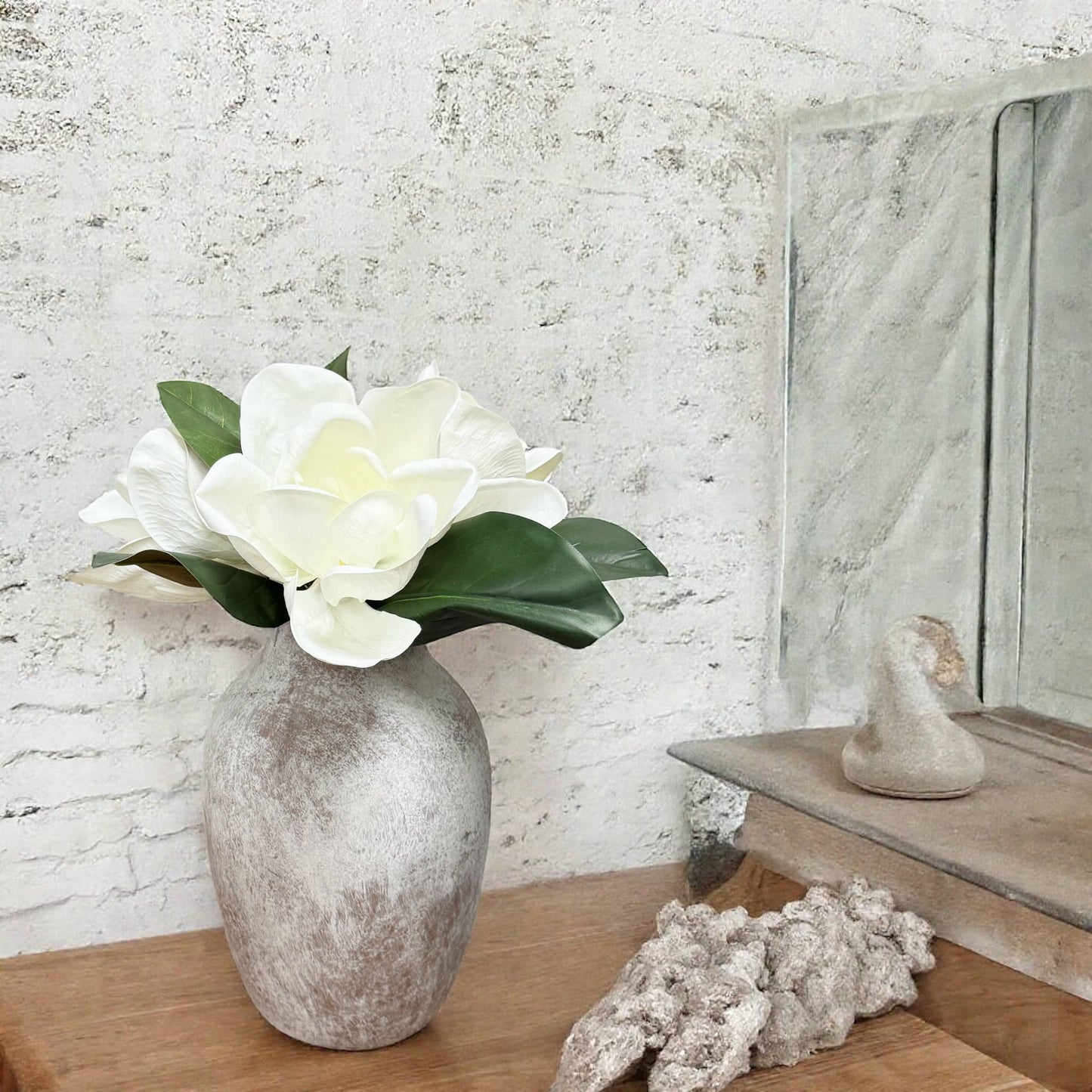 Realistic 6-8"Large bloom Magnolia Flower with Leaves: 15.75"Long