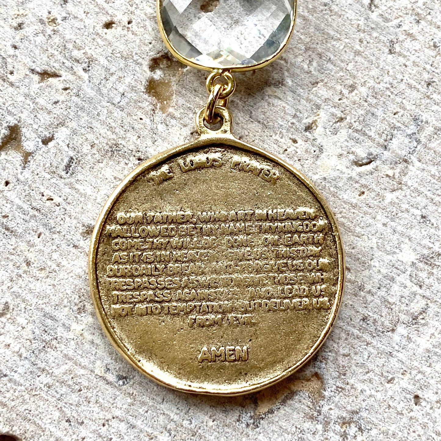 Lord’s Prayer religious vintage medallion jewelry Christian: Gold