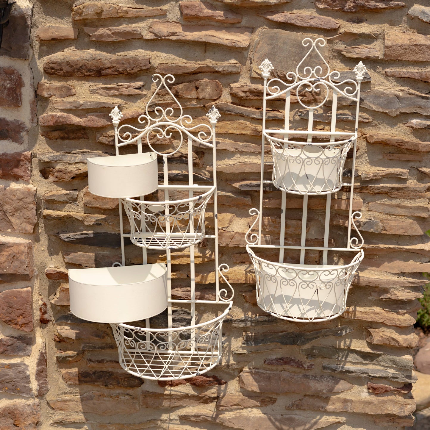 Dual Wall Hanging Planters with Removable Baskets: Antique White