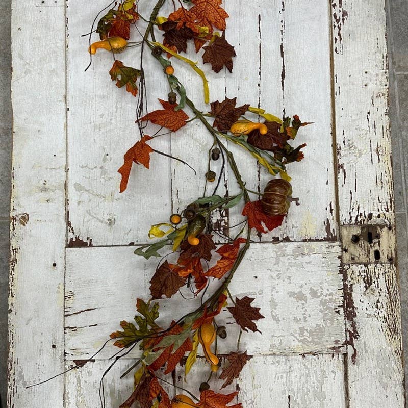 GOURD, PINE CONE AND ACORN GARLAND WITH LEAVES, 57 IN.