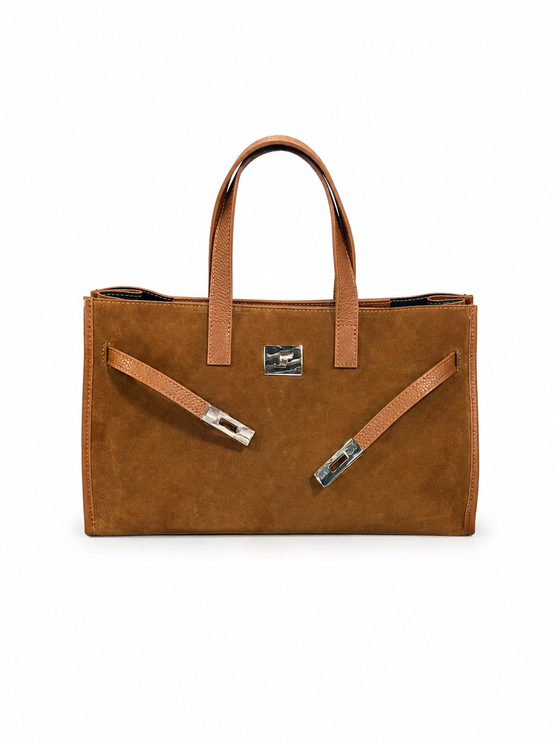 Suede and Genuine Leather Handbag with Crossbody Strap,  Made in Italy, art. 112782: Brown