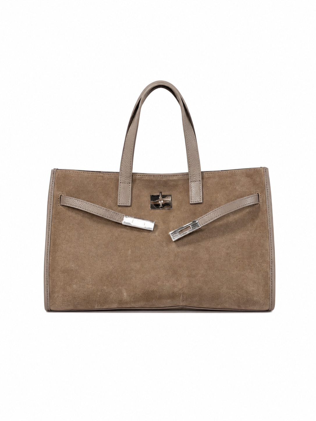 Suede and Genuine Leather Handbag with Crossbody Strap,  Made in Italy, art. 112782: Brown