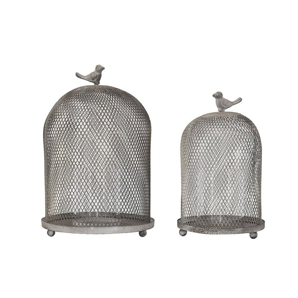 S/2 Sparrow Antique Mesh Candle Holders - Gray