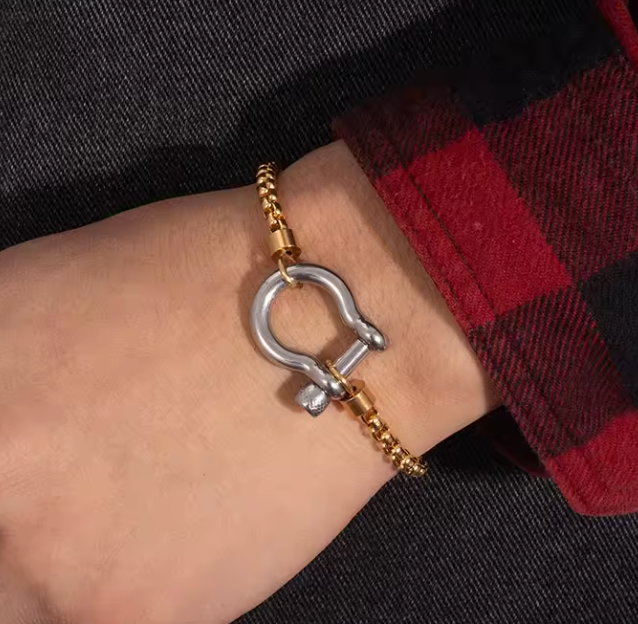 Horse Bit Carabiner Bracelet- Steel - Charm Bracelet 14K PVD: Silver