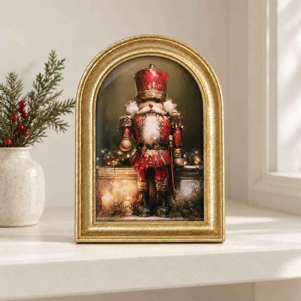Gold Arch Framed Vintage Style Christmas Soldier Art Print
