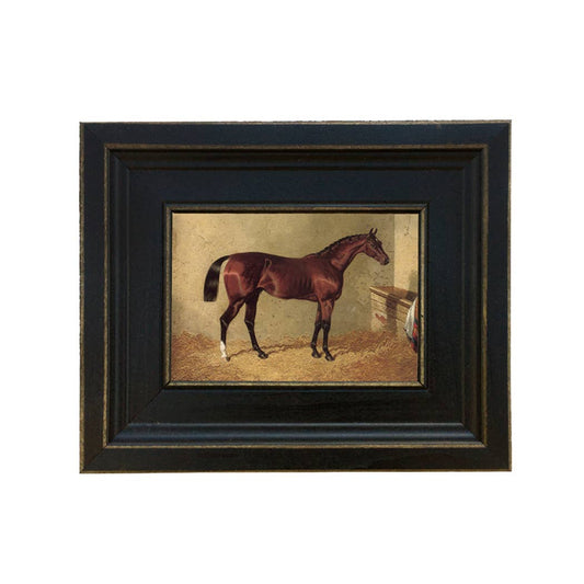 Bay Colt in Stable Framed Oil Painting Print on Canvas: 5" x 6"