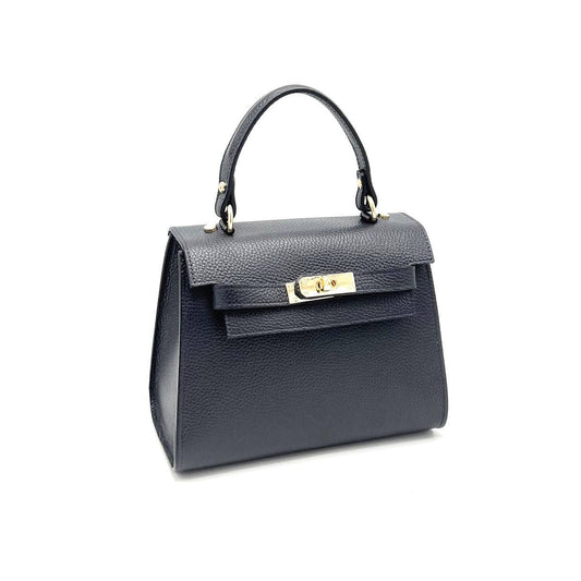 Genuine leather top handle bag, Made in Italy, art. 112631: Dark Blue