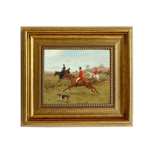 The Chase, Fox Hunting Vintage Painting Print : Antiqued Gold / 5" x 6"