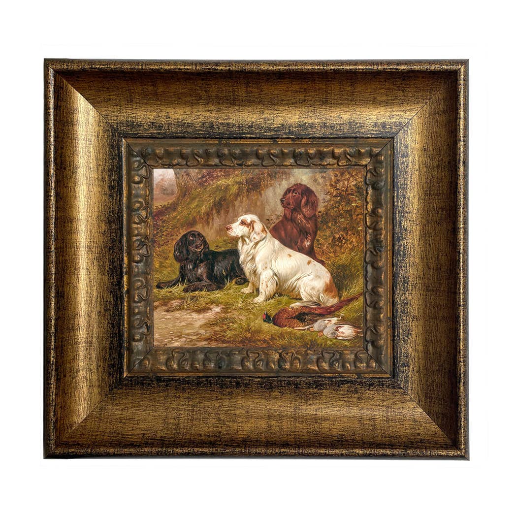 Spaniels at Rest by Colin Graeme Framed Painting Print: Narrow Distressed Black/Copper-Bead / 5" x 6"