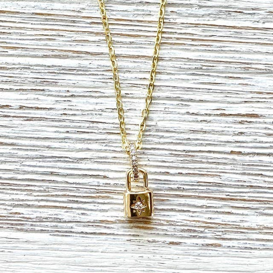 Lock necklace dainty jewelry crystal gold necklace