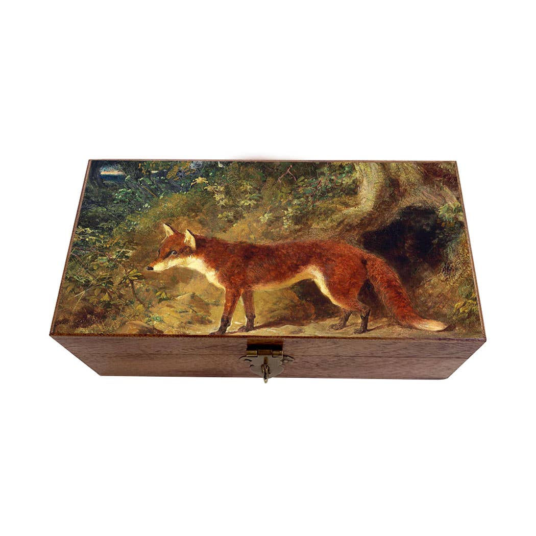 Fox & Feathers Equestrian Solid Wood Trinket Boxes: Wood and Glass