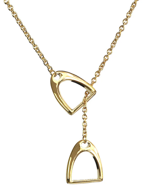 Colt & Filly Stirrup Lariat Steel Necklace- Waterproof: Yellow Gold
