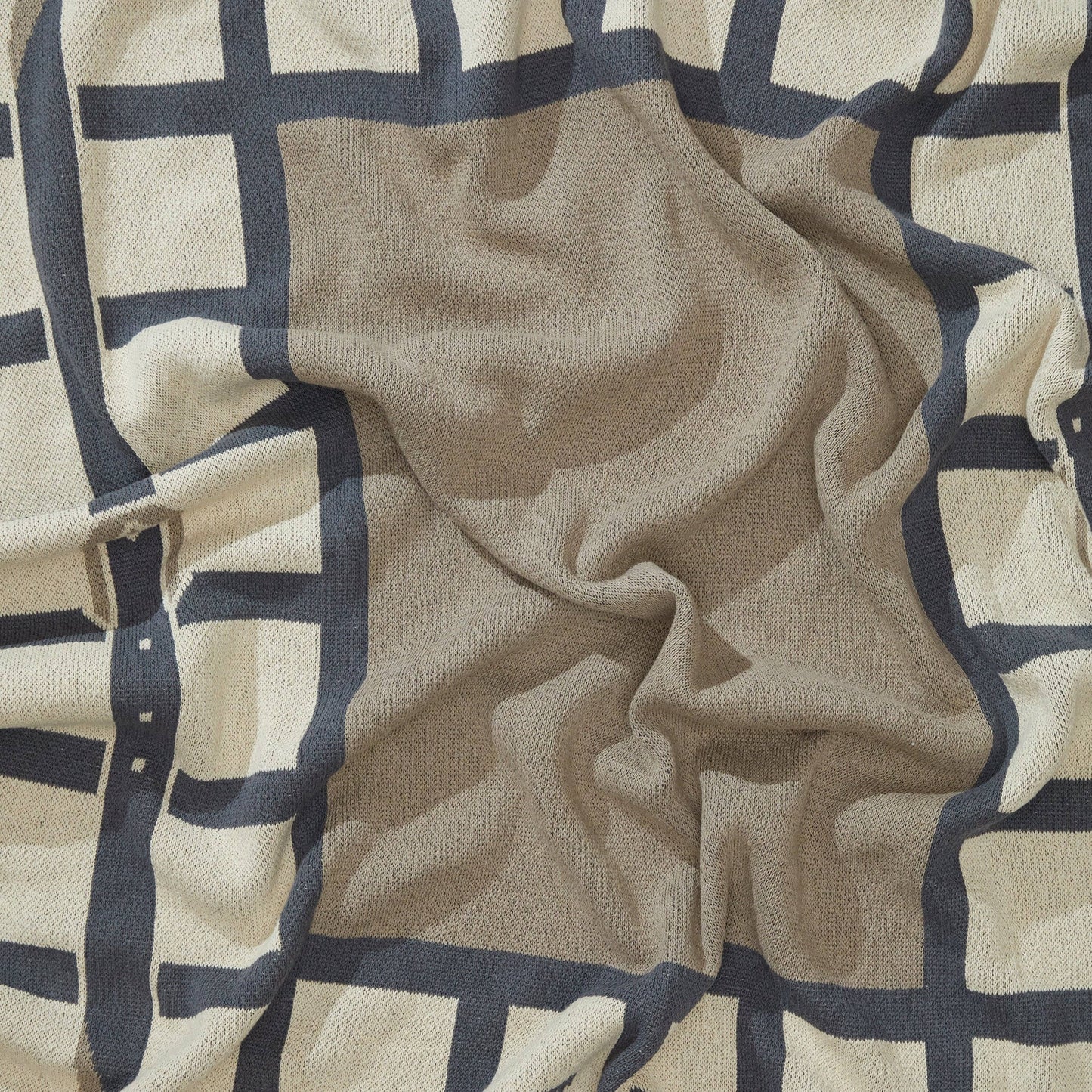 Cotton Sustainable Knit Throw Blanket - Equestrian Lattice: Beige