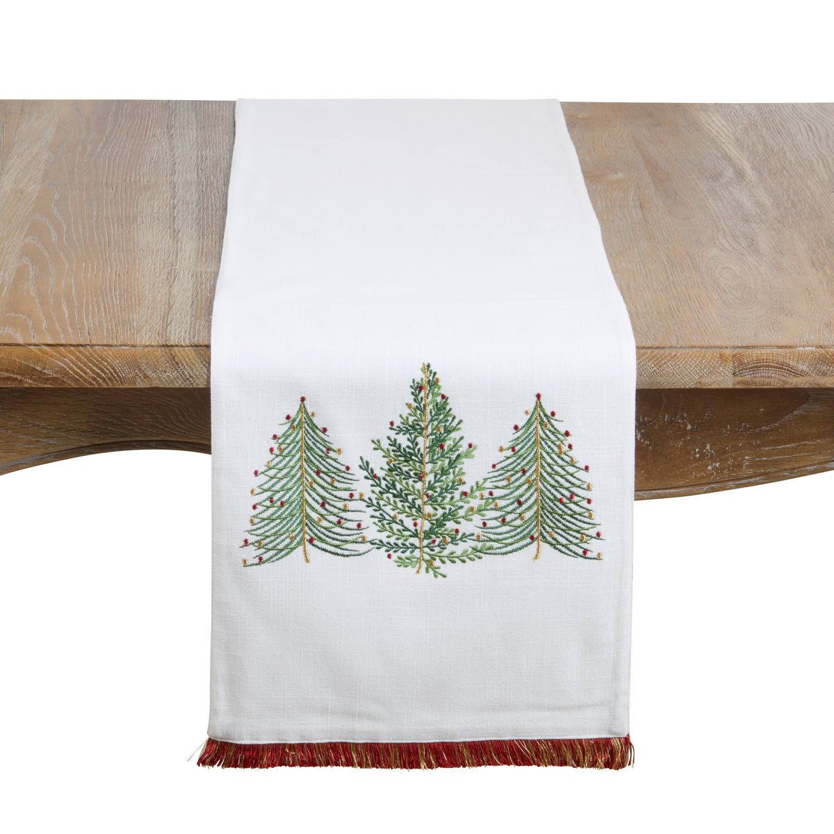 Embroidered Christmas Trees Table Runner: Ivory / 13"x72"