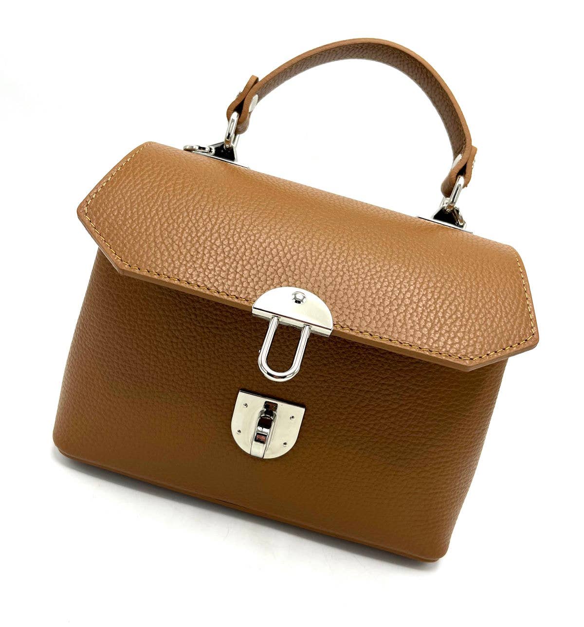Genuine leather shoulder bag, for women, made in Italy ~ Camel