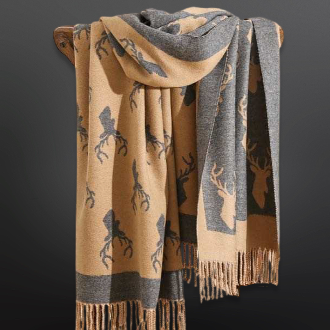 Deer Hunting Stag Head Winter Scarf LA CHASSE - Fringe: Red