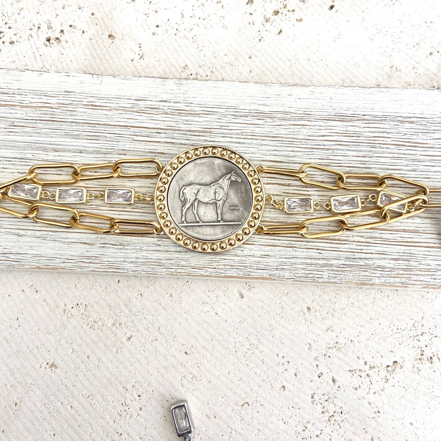 Horse jewelry coin bracelet country western derby equestrian: All gold