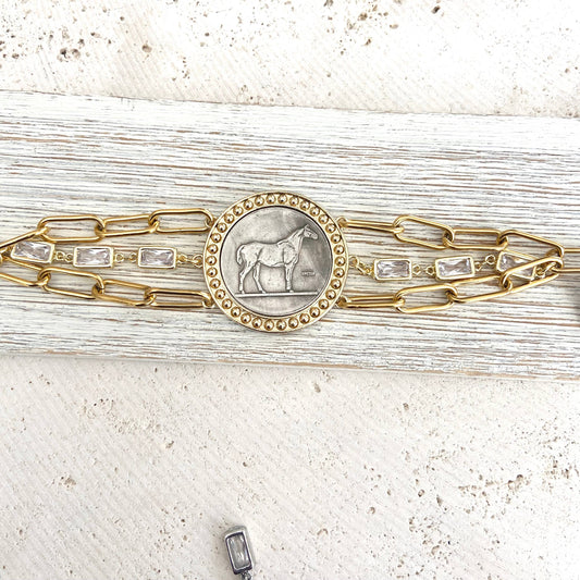 Horse jewelry coin bracelet country western derby equestrian: All gold