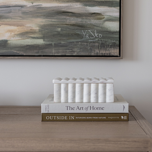 Fluted Box Marble Scallop Design White