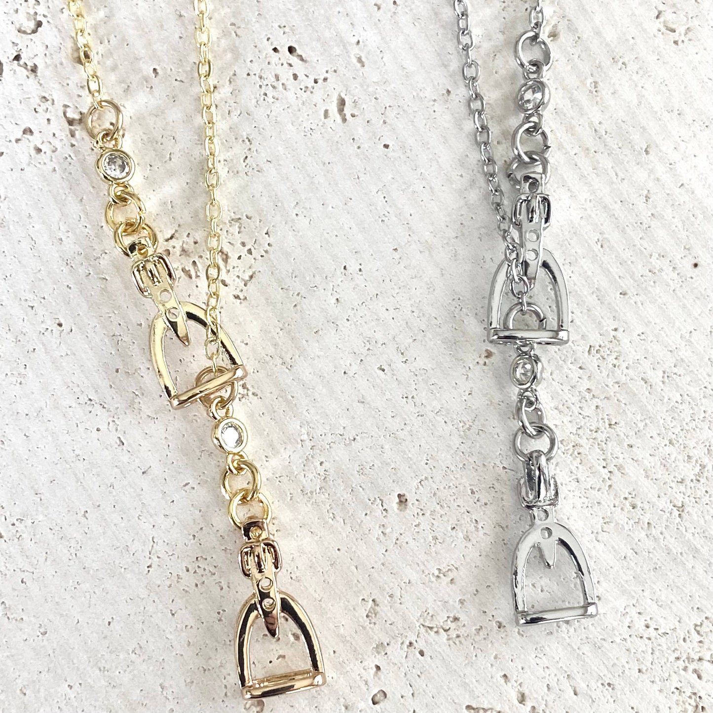 Equestrian Jewelry  Y style Horse Bit Stirrup Necklace ~ Silver