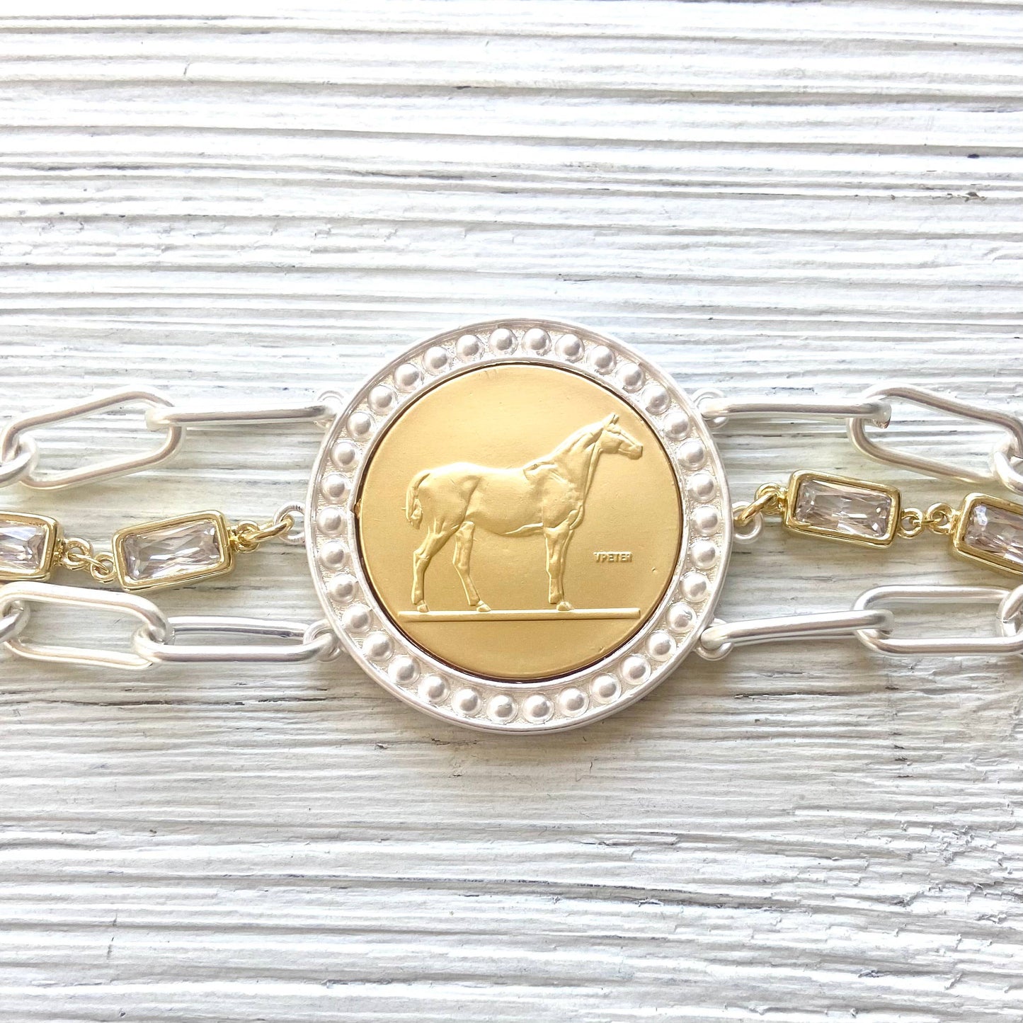 Horse jewelry coin bracelet country western derby equestrian: All gold
