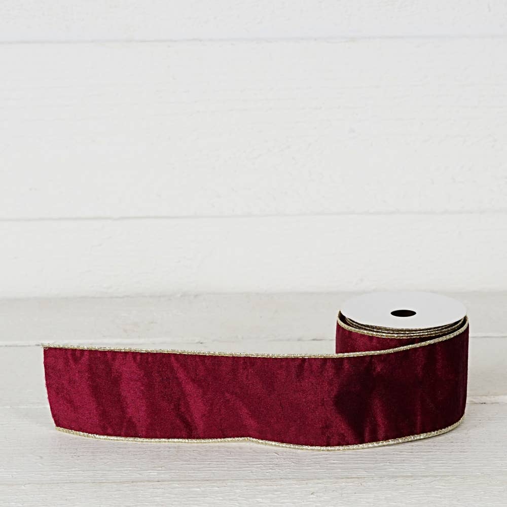 R32941-Wired Ribbon-Burgundy Velvet w. Gold back (2.5inW)