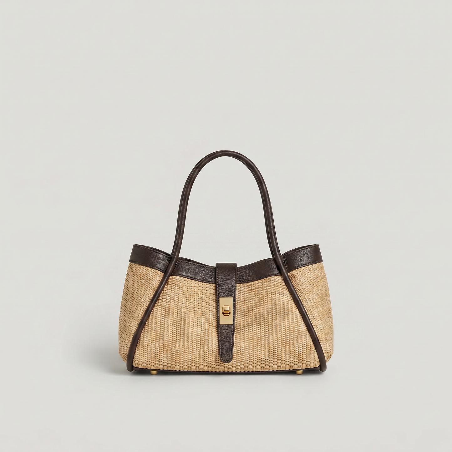 Medium raffia bag with Togo leather details 35x20x15 cm: Cognac