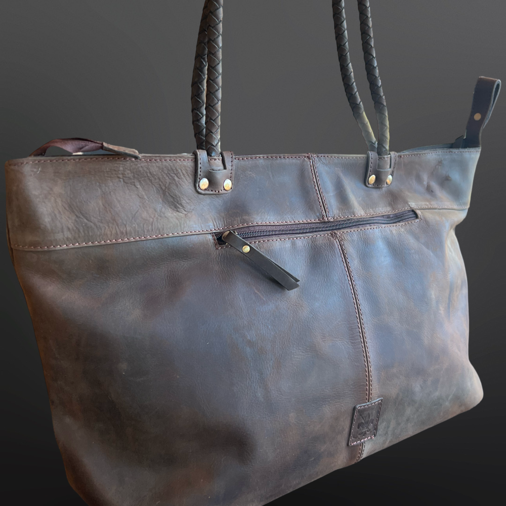 Equestrian Snaffle Bit Newmarket Leather Tote Bag Purse: Distressed Oakbark