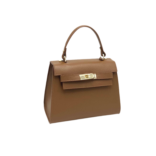 Genuine leather top handle bag, Made in Italy, art. 112631: Camel