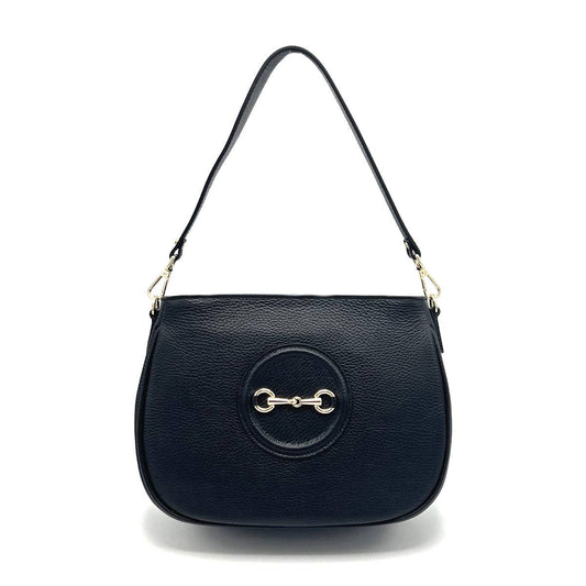 Genuine leather shoulder bag, Made in Italy, art. 112627: Black
