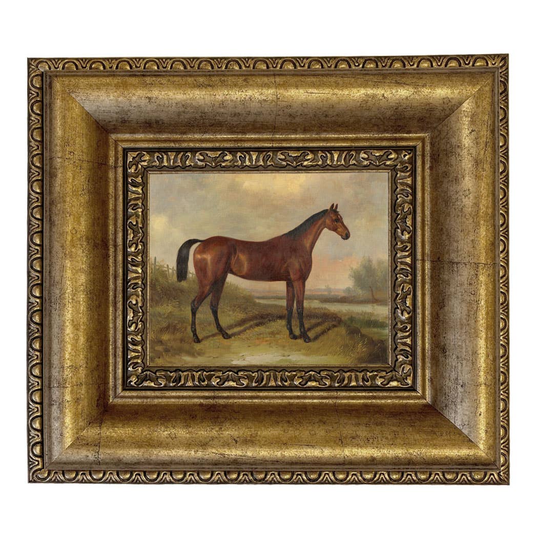 Hunter in a Landscape Vintage Painting Print on Canvas: Gold Florentine Leaf / 8" x 10"