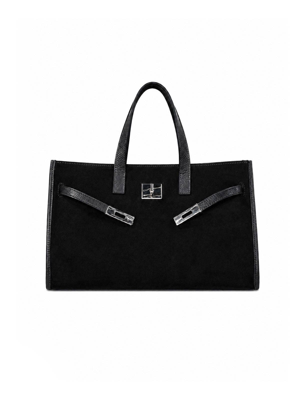Suede and Genuine Leather Handbag with Crossbody Strap,  Made in Italy, art. 112782: Brown