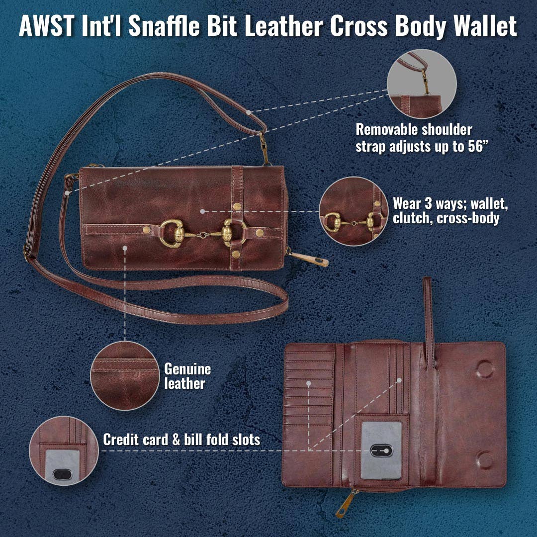 AWST Int'l Snaffle Bit Leather Cross Body Wallet: Black / STD
